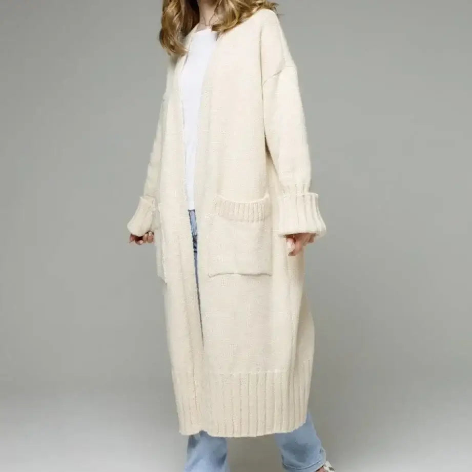 Women Long Pocket Knit Cardigan