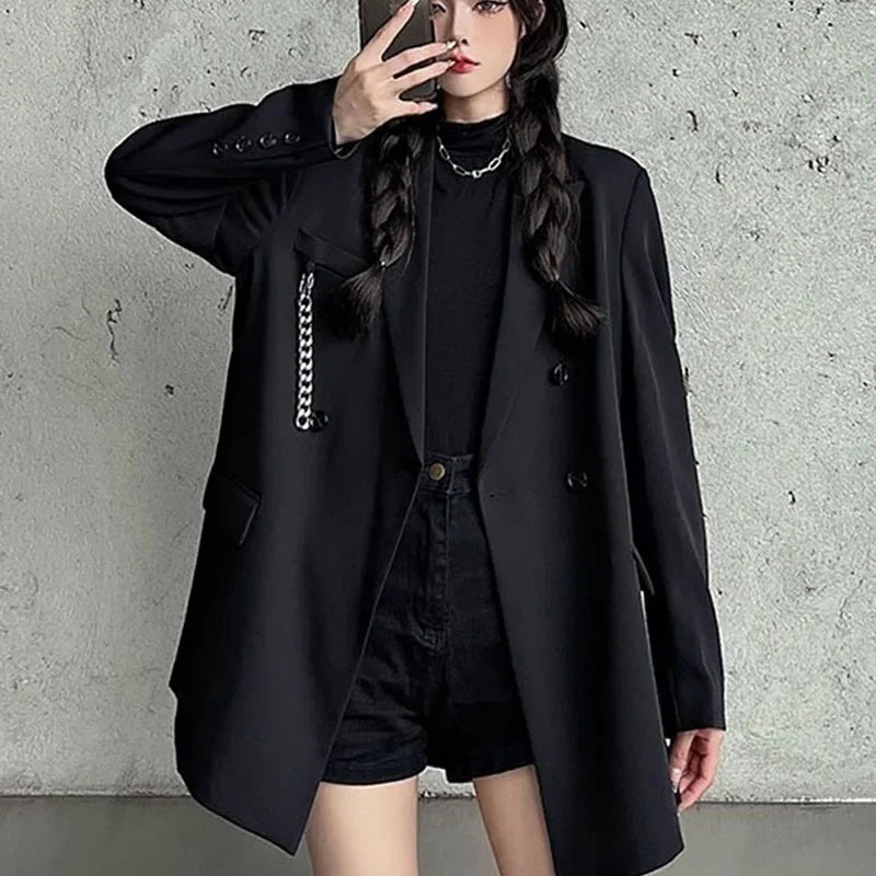 Gothiq™ – Chain Detail Streetwear Blazer (Harajuku Punk Style, Oversized Fit)