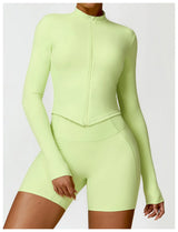Women's Zip Long Sleeve Yoga Jacket – Gym Push-Up Sportswear Top