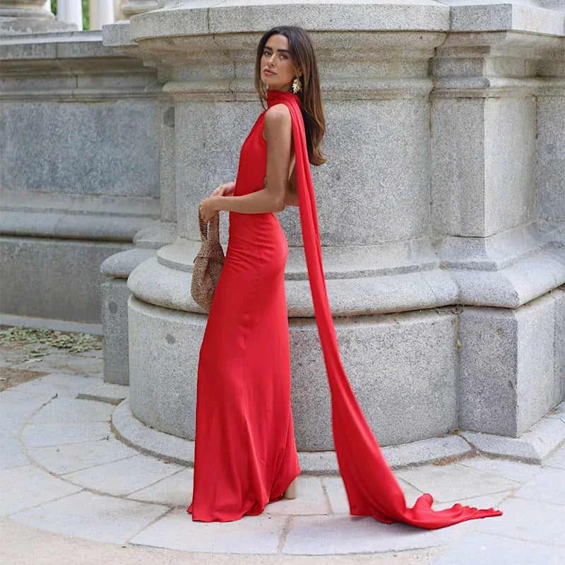 Luxe Satin Halter Evening Gown