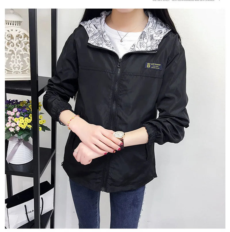 Double-Sided Women's Trench Coat – Hooded Spring Autumn Windbreaker