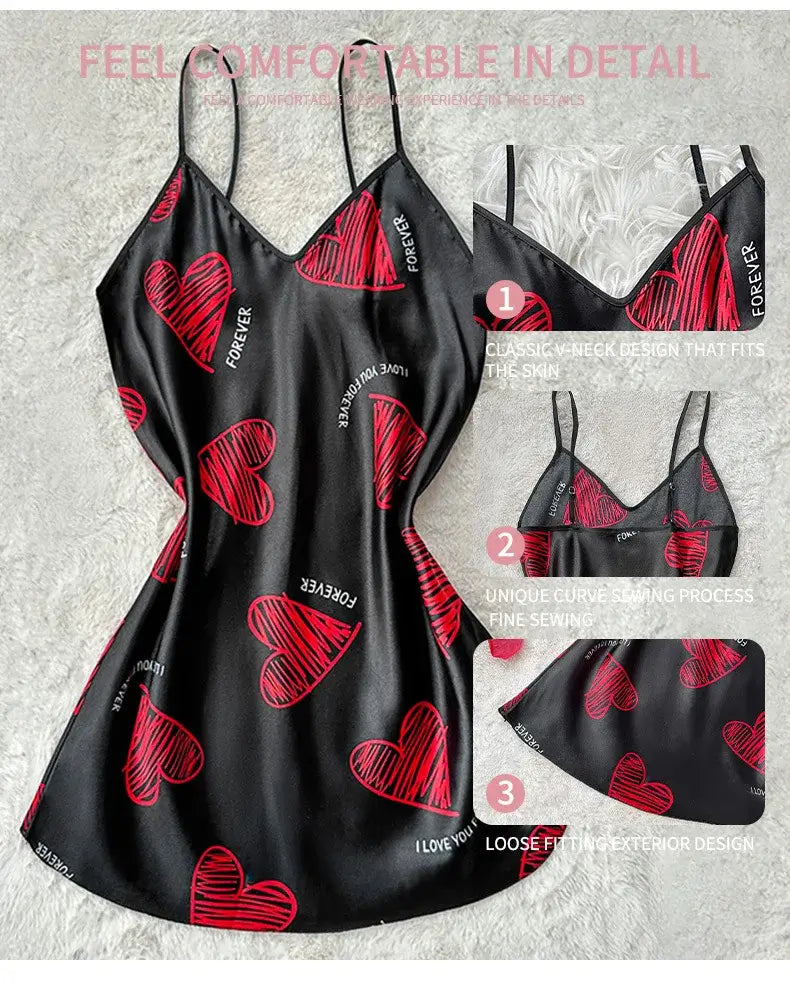 Women Satin Mini Slip Nightdress V-Neck Sleepwear