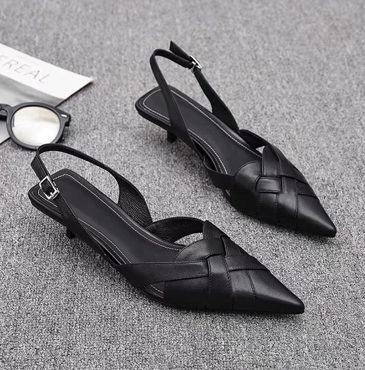 Woven Pointed Toe Heels – Elegant Sandals