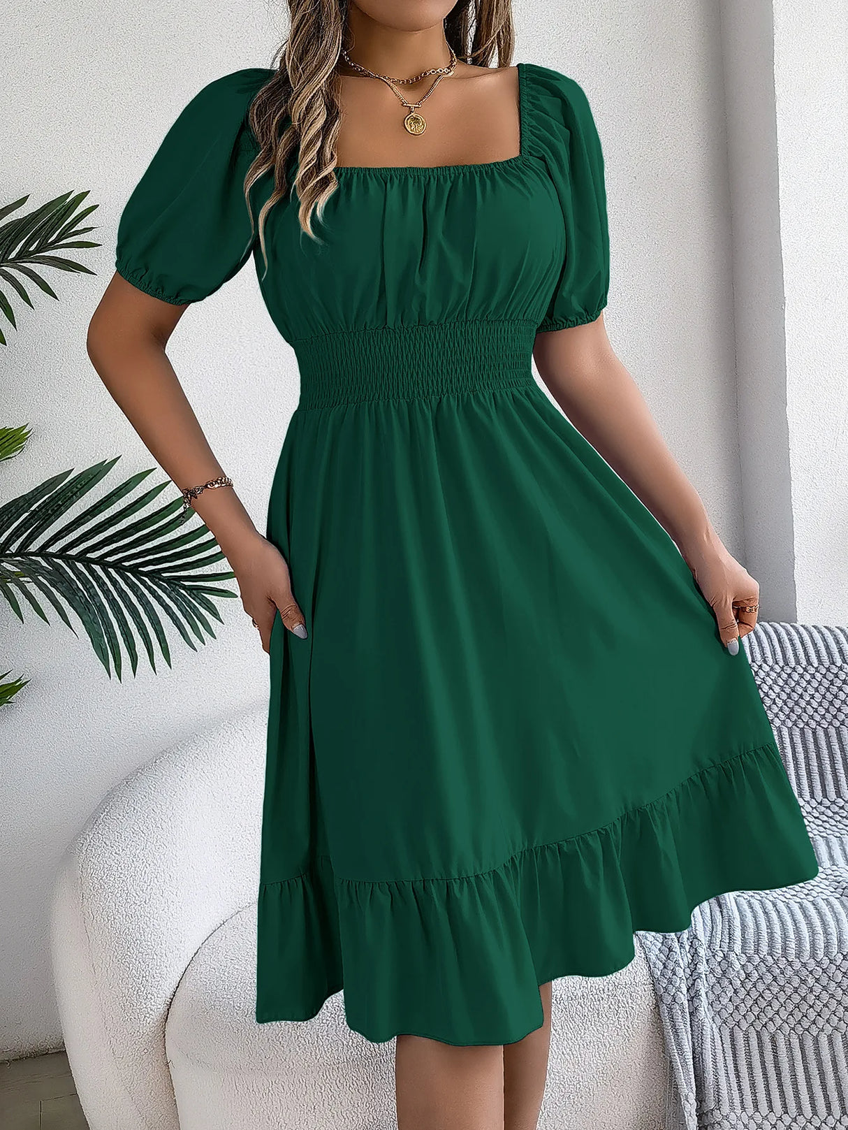 Women Square Neck Summer Dress