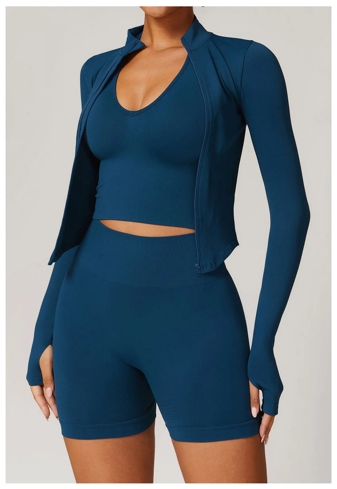 Ribbed Women's Yoga Jacket – Long Sleeve Standing Collar Fitness Top