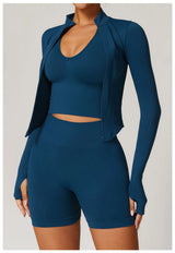 Ribbed Women's Yoga Jacket – Long Sleeve Standing Collar Fitness Top