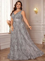 Women Plus Size V-Back Sequin Evening Cocktail Dress