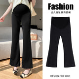 Y2K Bootcut Maternity Pants in Ice Silk, stylish black design for summer, perfect for expecting women, size M to 3XL.