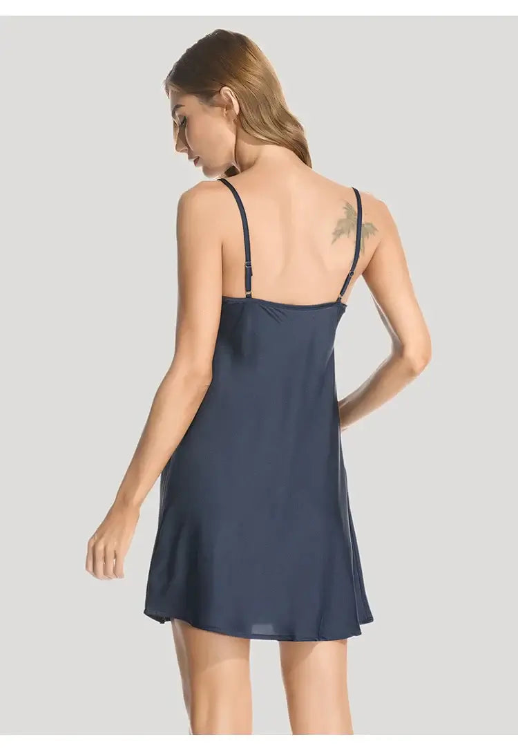 Women Ice Silk Satin Nightdress Sexy V-Neck Sleepwear