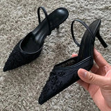 Women’s Brown Embroidered Mesh High Heel Sandals