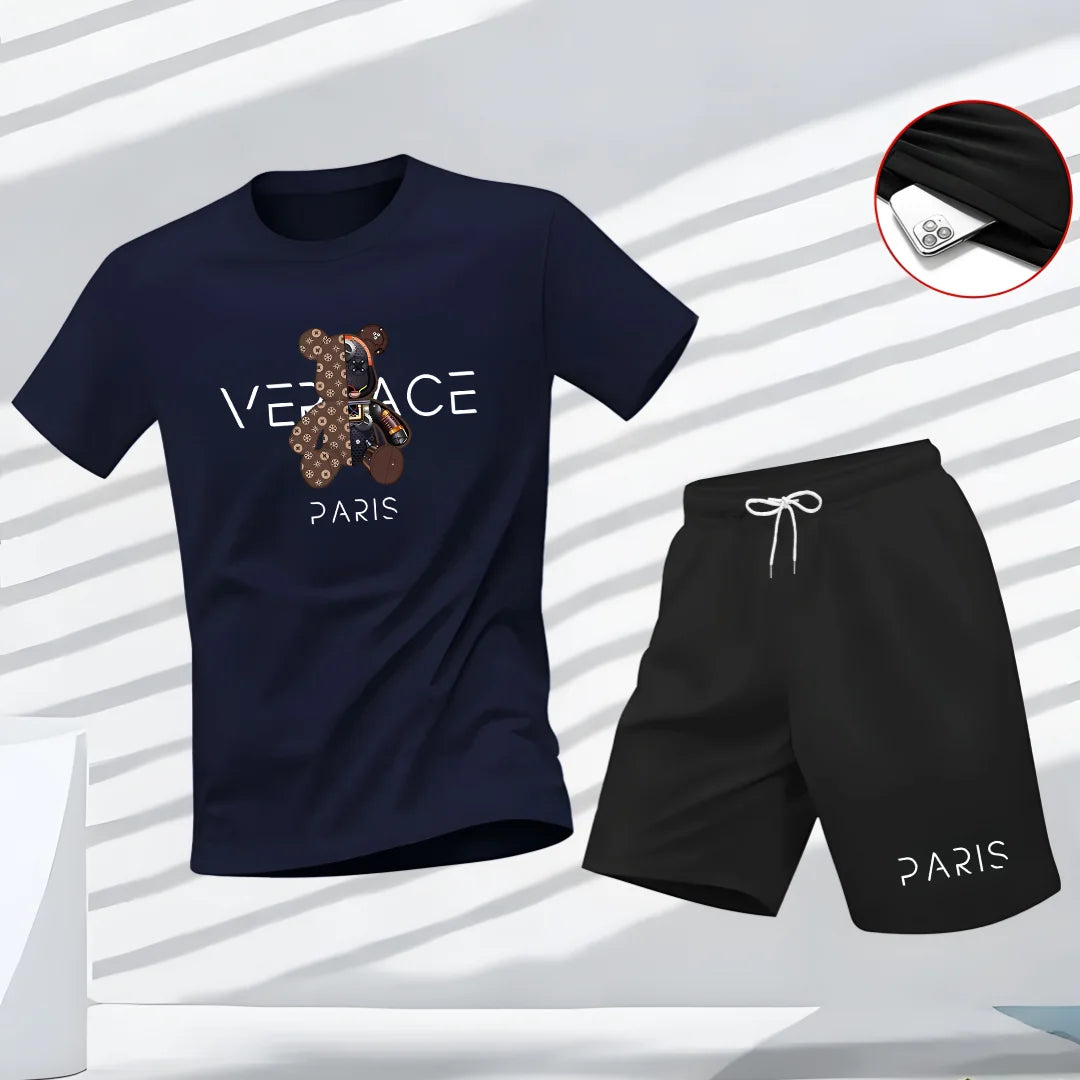 Men's Bear Print T-Shirt & Shorts Set