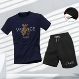 Men's Bear Print T-Shirt & Shorts Set