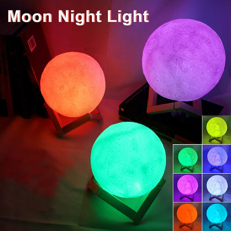 Colorful LED moon night lights on display, perfect for decor and gifts, creating a cozy atmosphere.