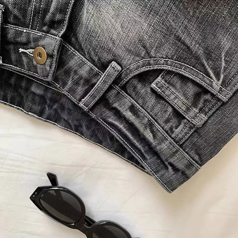 FadeFit™ – Low Waist Washed Shorts (Black Gray, Elastic Hot Fit)