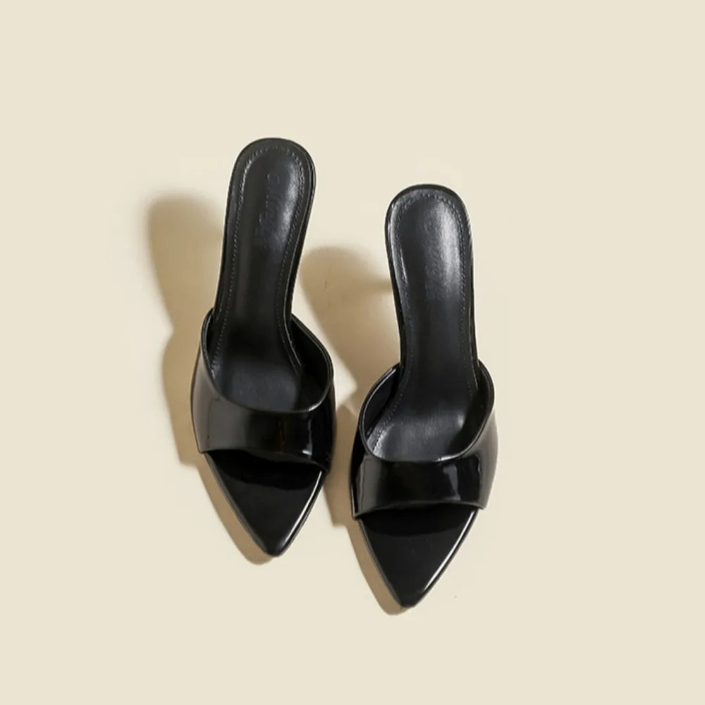 Slim Heel Pointed Toe Patent Slippers – 2025