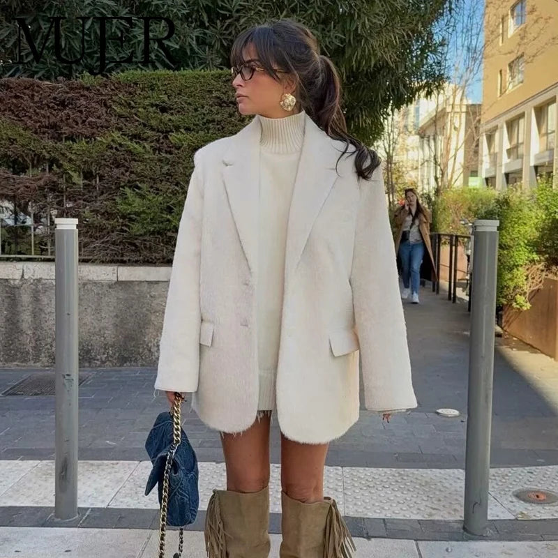 FauxForm™ – Faux Fur Straight Blazer (2025 Style, Cozy Meets Chic)
