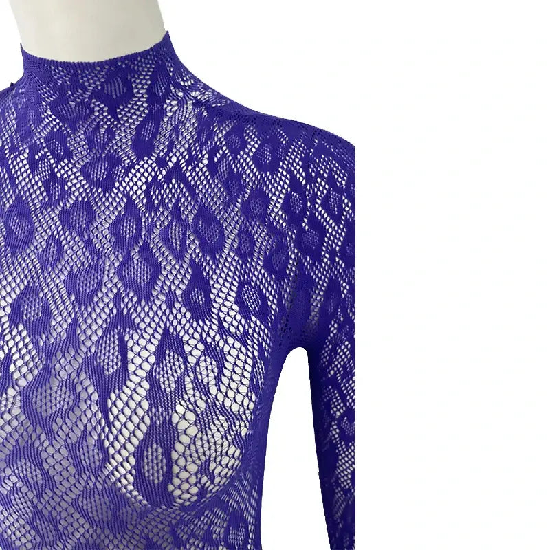 Women Lace Fishnet Long Sleeve Jumpsuit