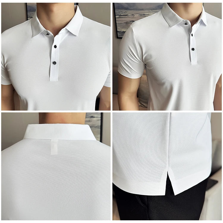 Men Ice Silk Polo Shirt Brown Top