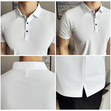 Men Ice Silk Polo Shirt Brown Top