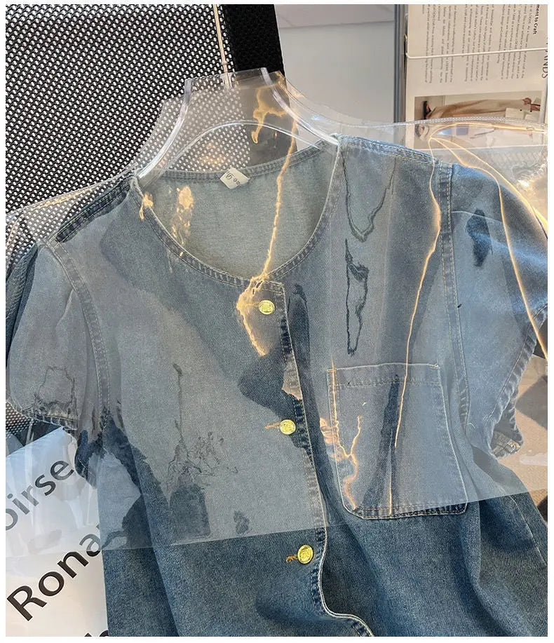 Women's Short Sleeve Denim Cropped Jacket