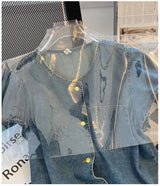 Women's Short Sleeve Denim Cropped Jacket
