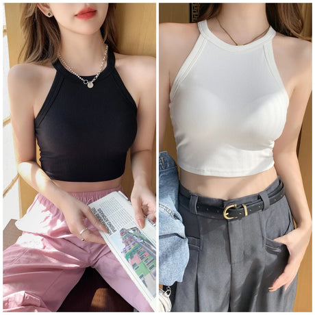 CotPad™ knitted camisole in black and white, soft cotton, perfect for casual all-season wear.