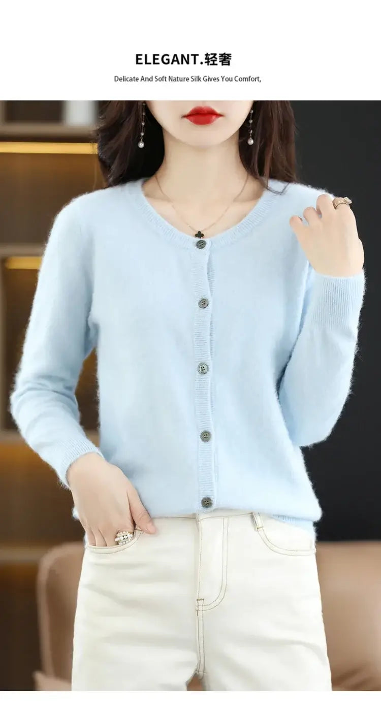 Women Mink Cashmere Knit Cardigan