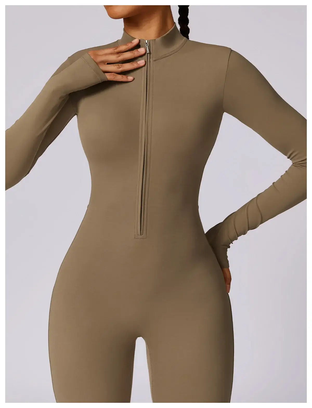 Women Fitness Zipper Long Sleeve Jumpsuit