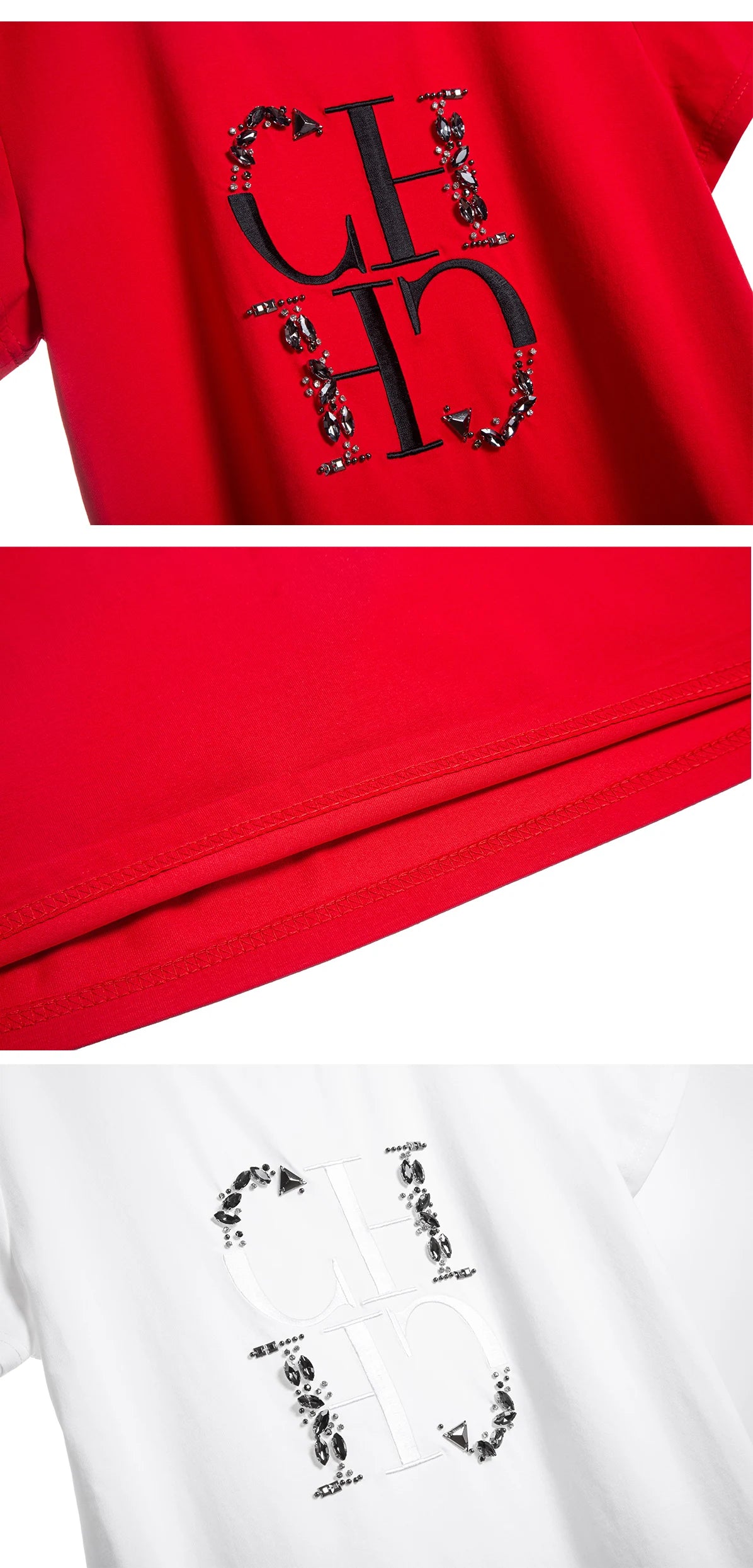 Embroidered Elegance Round Neck T-Shirt