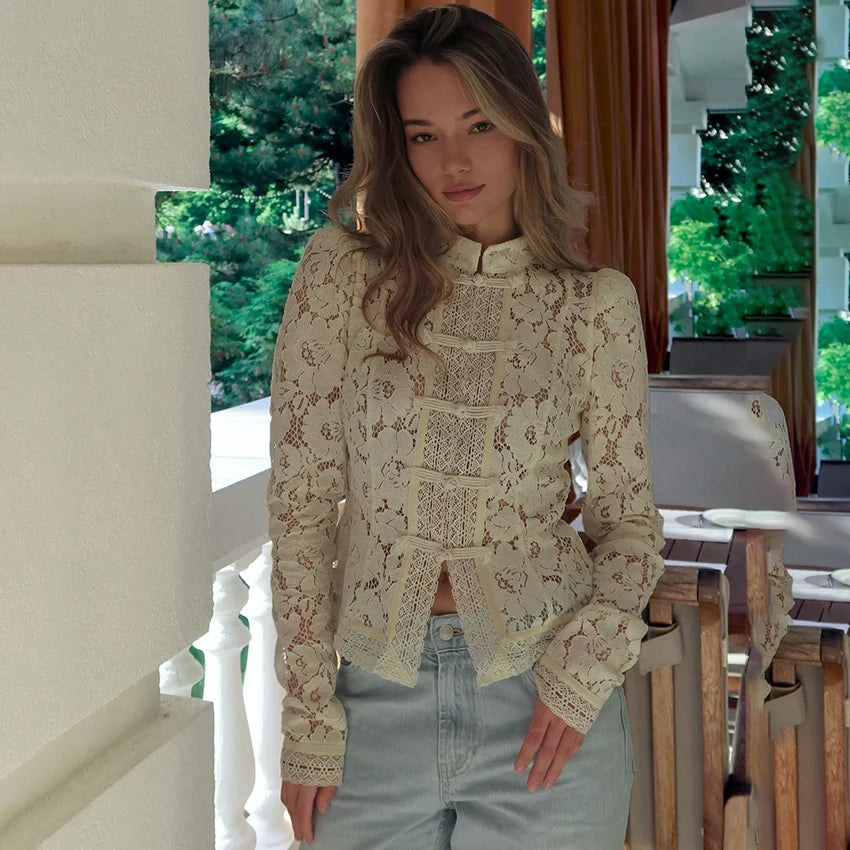 Lace Bloom Embroidered Puff Sleeve Blouse