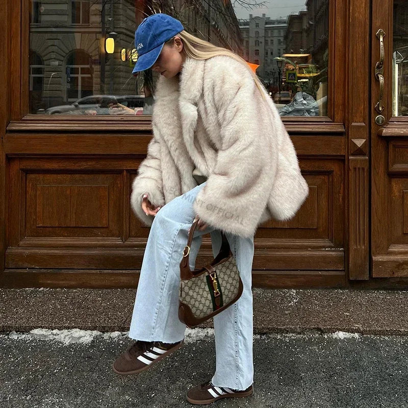 Neo Mint Gradient Faux Fur Oversized Women's Winter Coat