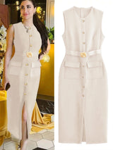 Women's Sleeveless Belted Shirt Dress