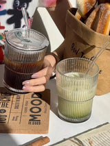 Stripe Glass Cup with Straw