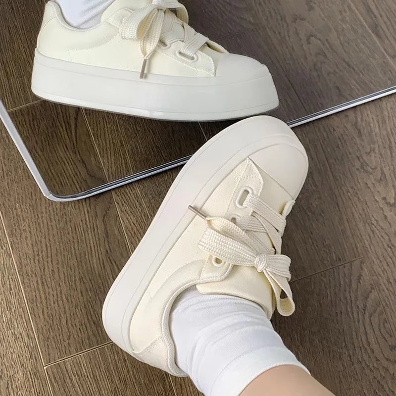 Women Canvas Sneakers White Platform Shoes