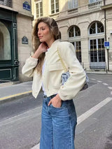 White Cropped Women's Bomber Jacket – Baseball Aviator Coat
