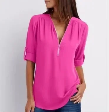 Luna Deep V-Neck Chiffon Blouse