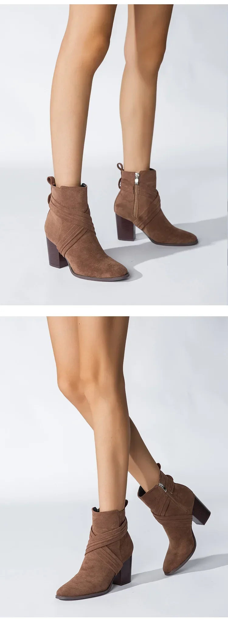 Women Pointed Toe Zipper Ankle Boots – Autumn High Heel Short Booties