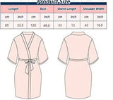 Size chart for Plus Size Satin Bride Robe in rose gold, including measurements for length, bust, sleeve, and shoulder width.