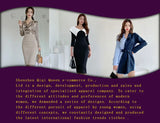 Three women modeling stylish dresses showcasing modern apparel designs by Shenzhen Qiqi Queen e-commerce.