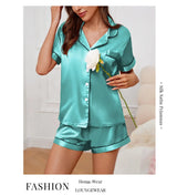 Women Satin Button Down Pajama Set