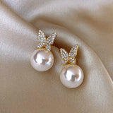 Women’s 14K Gold Zircon Pearl Earrings