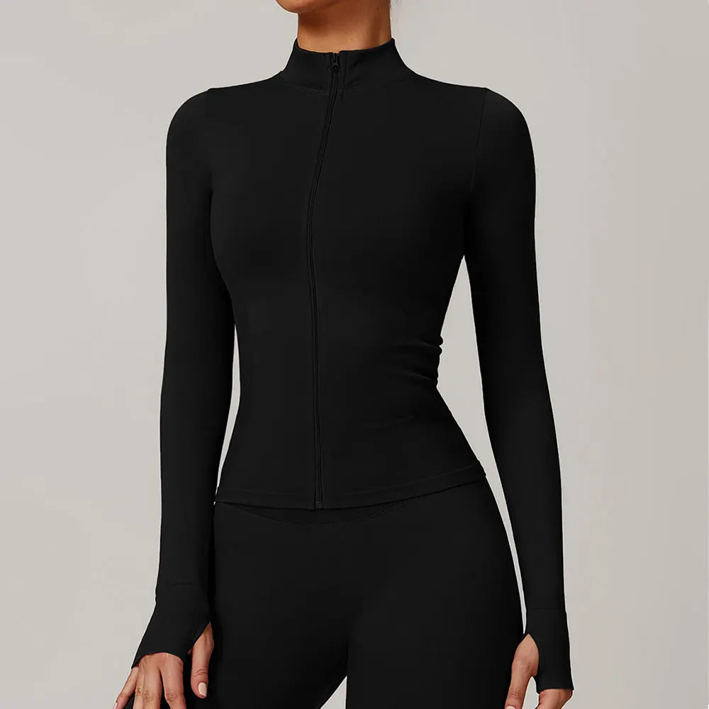 Seamless Women's Long Sleeve Yoga Jacket – Windproof Running Sports Top