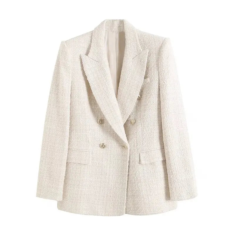 Plaidure™ – Double-Breasted Blazer (Vintage Long Sleeve with Smart Pocket Style)