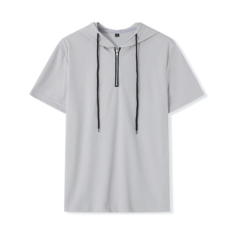 Men Short Sleeve Zip Hoodie