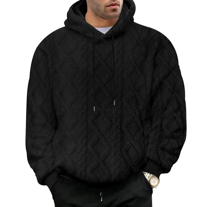 Men Velvet Hooded Pullover Sweater