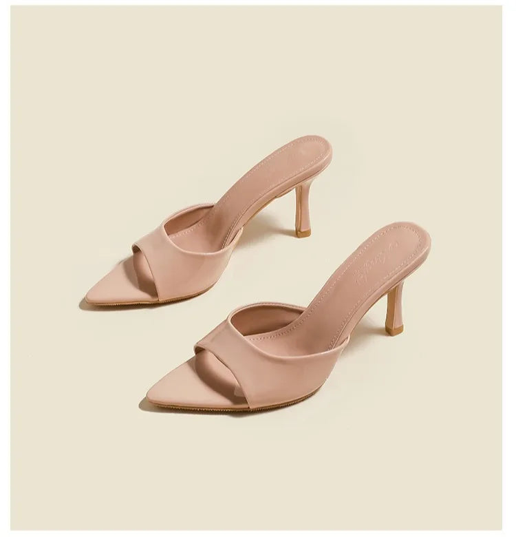 Slim Heel Pointed Toe Patent Slippers – 2025