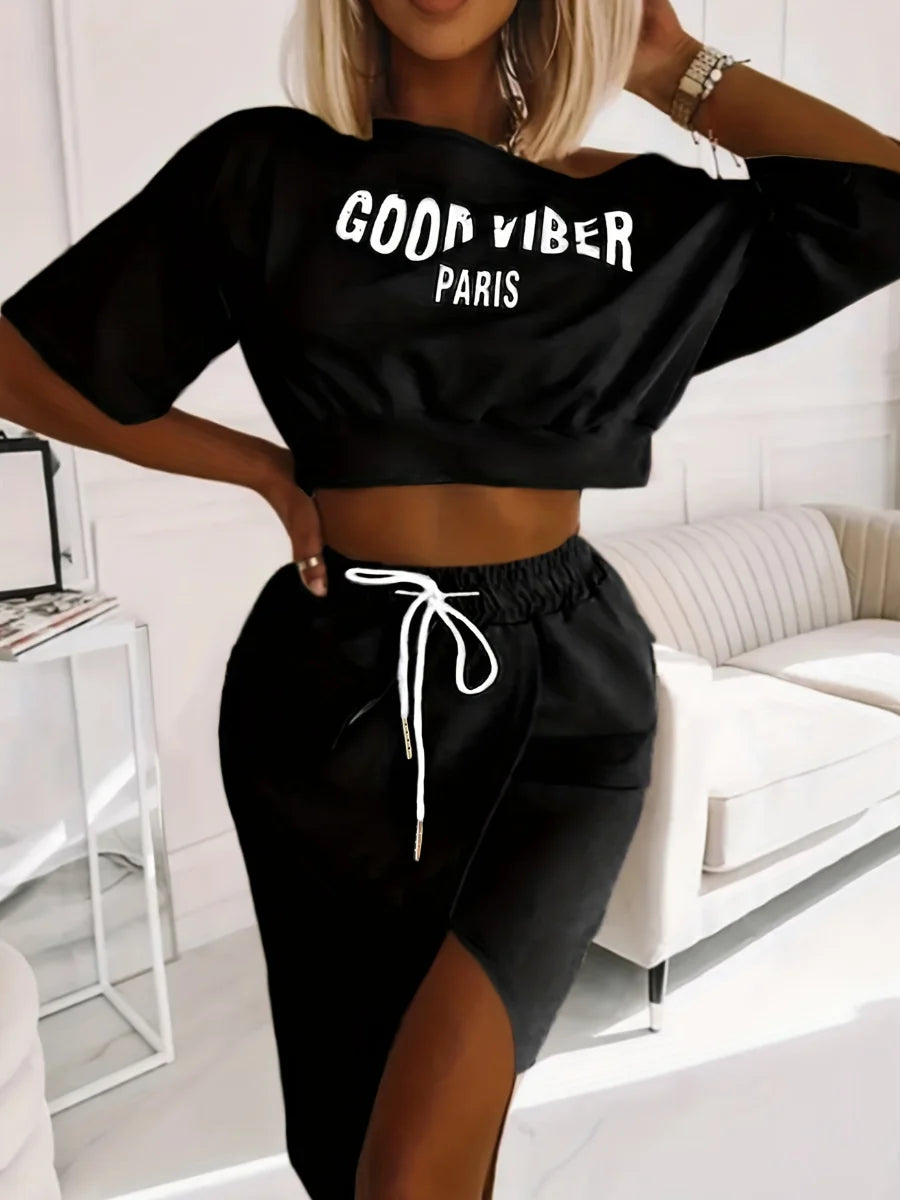 Plus Size One Shoulder Skirt Set