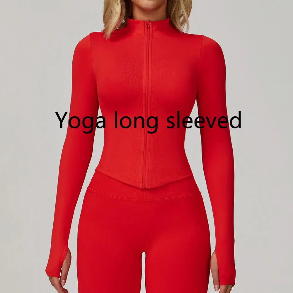 Ribbed Women's Yoga Jacket – Long Sleeve Standing Collar Fitness Top