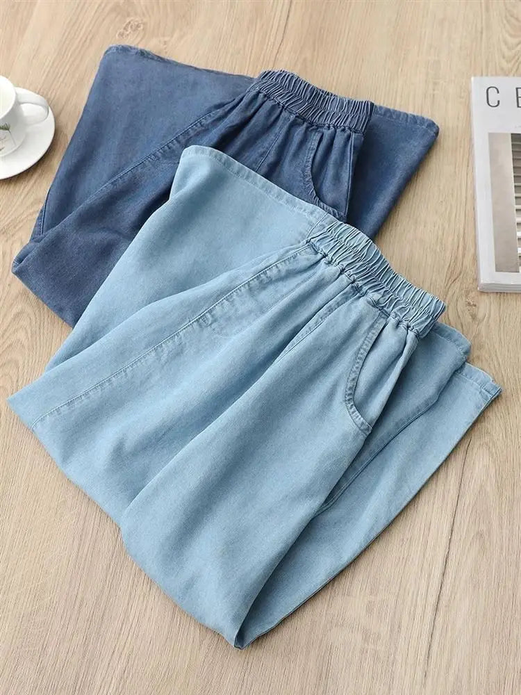 BreezeFit™ – Lightweight Loose Denim Skirt (Elastic Waist, A-Line)