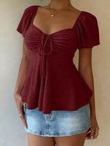 Luna Lace-Up V-Neck Blouse